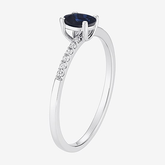 (J-K/I2-I3) Womens 1/10 CT. T.W. Genuine Blue Sapphire 10K Gold Oval Side Stone Bypass  Cocktail Ring