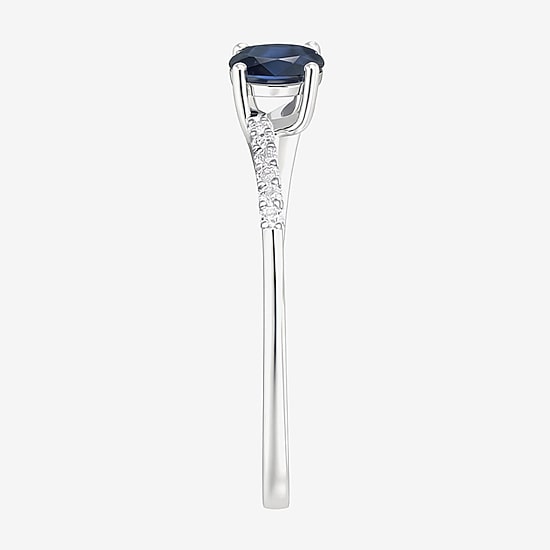 (J-K/I2-I3) Womens 1/10 CT. T.W. Genuine Blue Sapphire 10K Gold Oval Side Stone Bypass  Cocktail Ring
