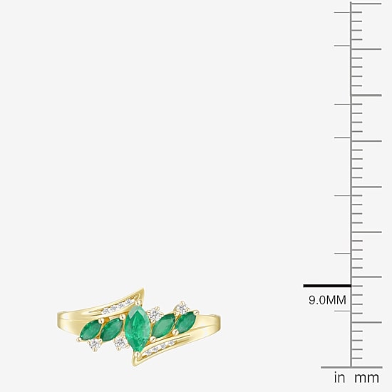 (J-K/I2-I3) Womens Diamond Accent Genuine Green Emerald 10K Gold Marquise Side Stone Bypass  Cocktail Ring