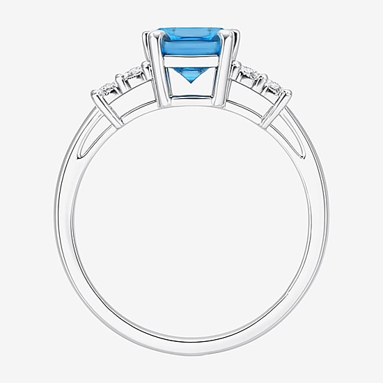 (J-K/I2-I3) Womens 1/10 CT. T.W. Genuine Blue Topaz 10K Gold Side Stone Cocktail Ring