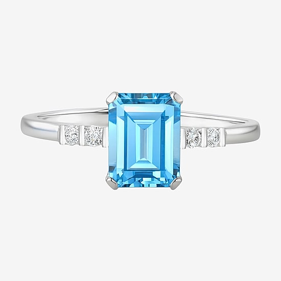 (J-K/I2-I3) Womens 1/10 CT. T.W. Genuine Blue Topaz 10K Gold Side Stone Cocktail Ring