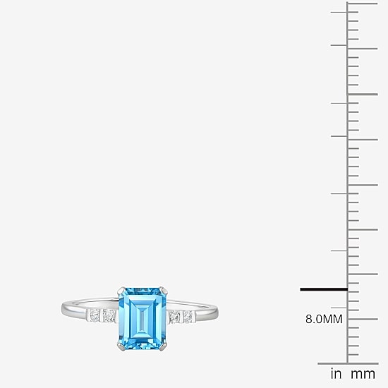 (J-K/I2-I3) Womens 1/10 CT. T.W. Genuine Blue Topaz 10K Gold Side Stone Cocktail Ring