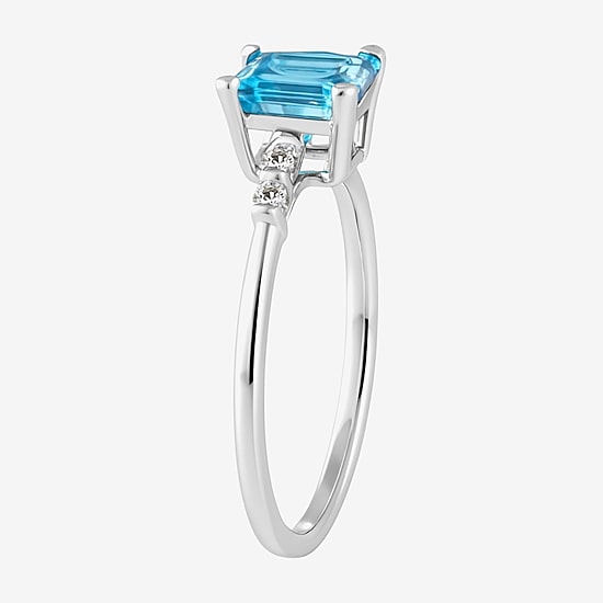 (J-K/I2-I3) Womens 1/10 CT. T.W. Genuine Blue Topaz 10K Gold Side Stone Cocktail Ring