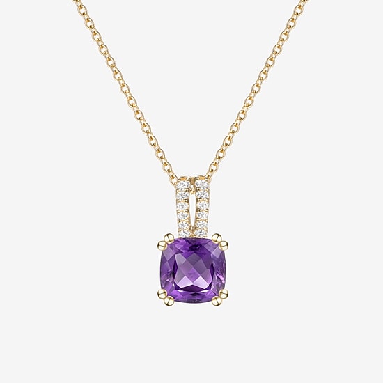 (I-J/I2-I3) Womens Diamond Accent and Gemstone 10K Gold Cushion 18 Inch Pendant Necklace