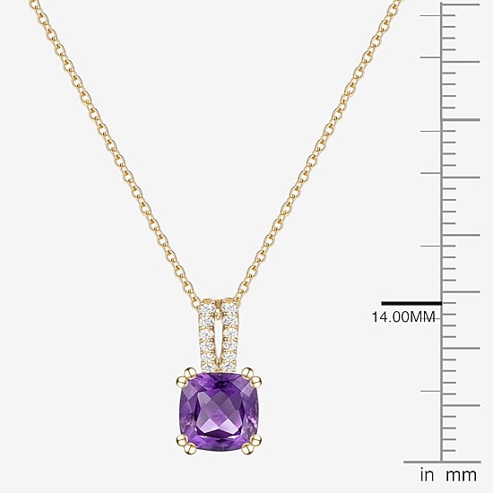 (I-J/I2-I3) Womens Diamond Accent and Gemstone 10K Gold Cushion 18 Inch Pendant Necklace