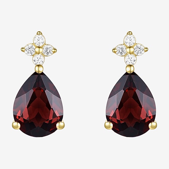 (I-J/I2-I3) Womens 1/10 CT. T.W. Genuine Red Garnet 10K Gold Pear Drop Earrings