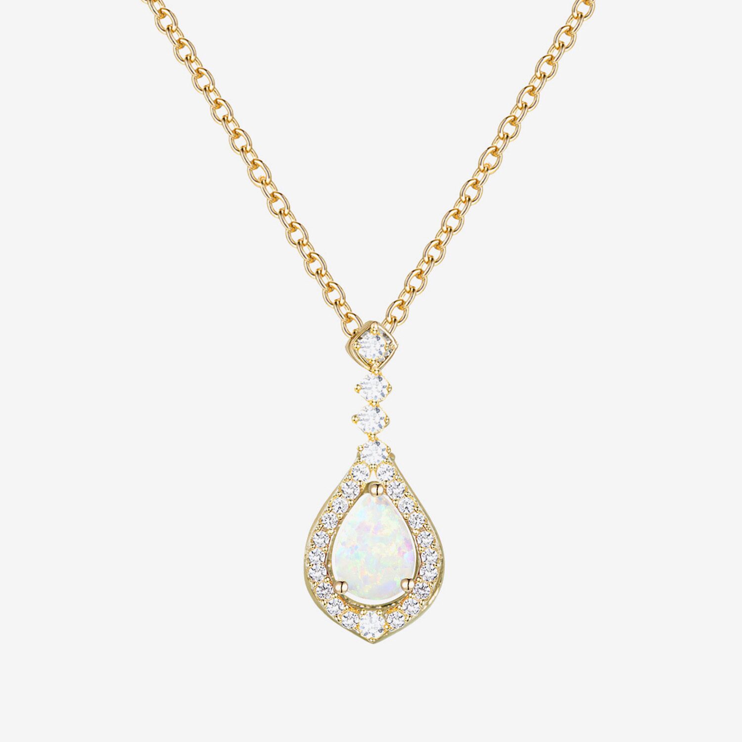 (I-J/I2-I3) Womens 1/5 CT. Lab Created White Opal 10K Gold Pear 18 Inch Pendant Necklace