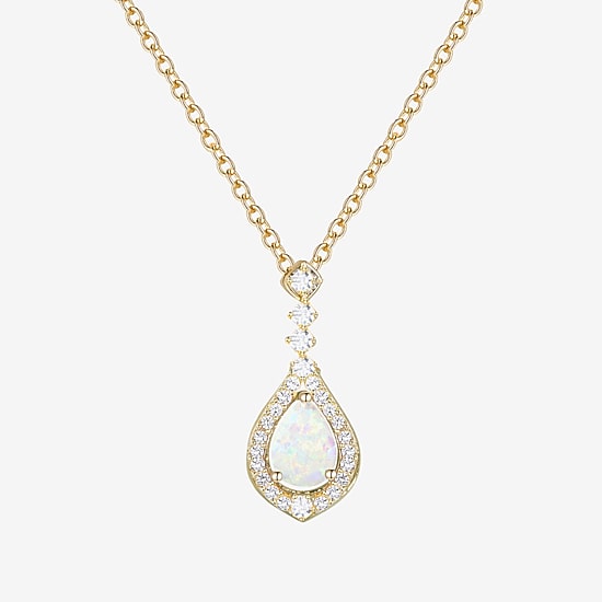 (I-J/I2-I3) Womens 1/5 CT. Lab Created White Opal 10K Gold Pear 18 Inch Pendant Necklace