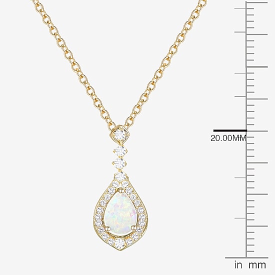 (I-J/I2-I3) Womens 1/5 CT. Lab Created White Opal 10K Gold Pear 18 Inch Pendant Necklace