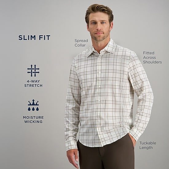 Haggar Performance Mens Long Sleeve Slim Fit Button-Down Shirt