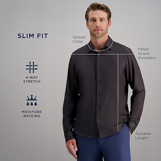 Haggar Performance Mens Long Sleeve Regular Fit Button-Down Shirt