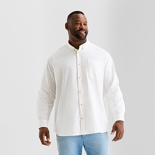 mutual weave Washed Oxford Mens Long Sleeve Classic Fit Big and Tall Button-Down Shirt, 5x-large Tall, White