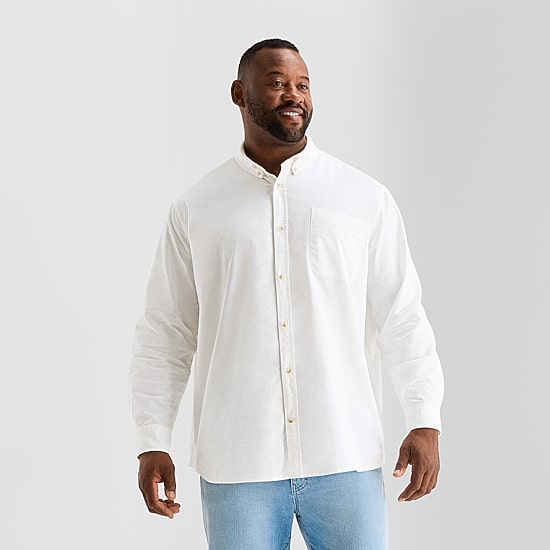 mutual weave Washed Oxford Mens Long Sleeve Classic Fit Big and Tall Button-Down Shirt