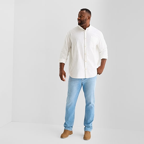 mutual weave Washed Oxford Mens Long Sleeve Classic Fit Big and Tall Button-Down Shirt