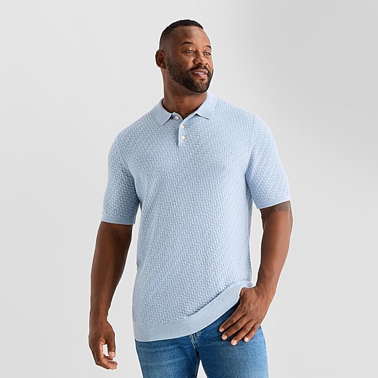 mutual weave Interwoven Big and Tall Mens Short Sleeve Button Polo Sweater