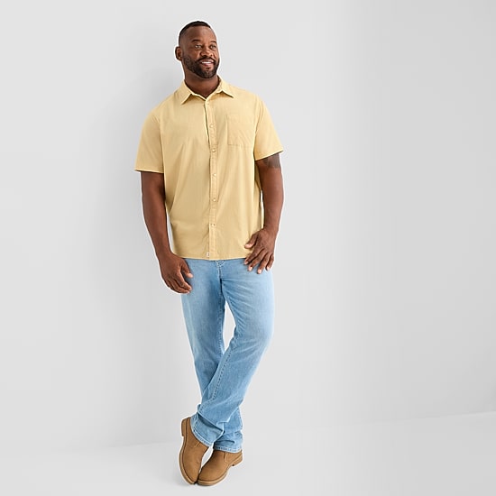 mutual weave Mens Short Sleeve Regular Fit Big and Tall Button-Down Shirt