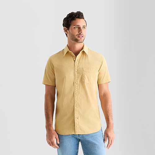 mutual weave Mens Short Sleeve Regular Fit Button-Down Shirt, X-large, Green