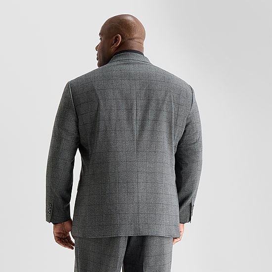 J. Ferrar Ultra Comfort Mens Big and Tall Stretch Fabric Slim Fit Plaid Suit Jacket