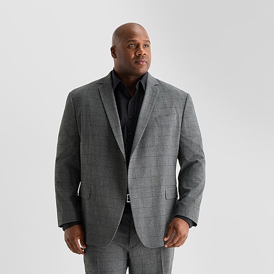 J. Ferrar Ultra Comfort Mens Big and Tall Stretch Fabric Slim Fit Plaid Suit Jacket
