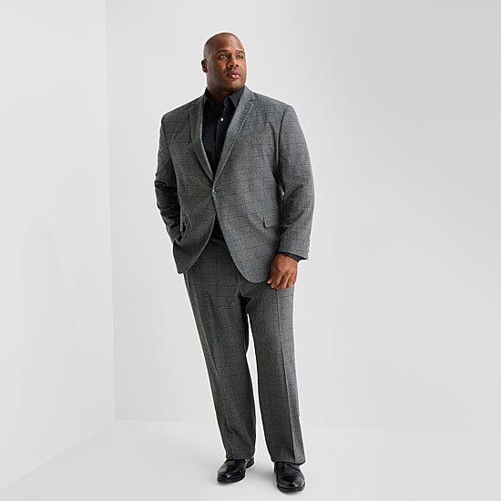 J. Ferrar Ultra Comfort Mens Big and Tall Stretch Fabric Slim Fit Plaid Suit Jacket
