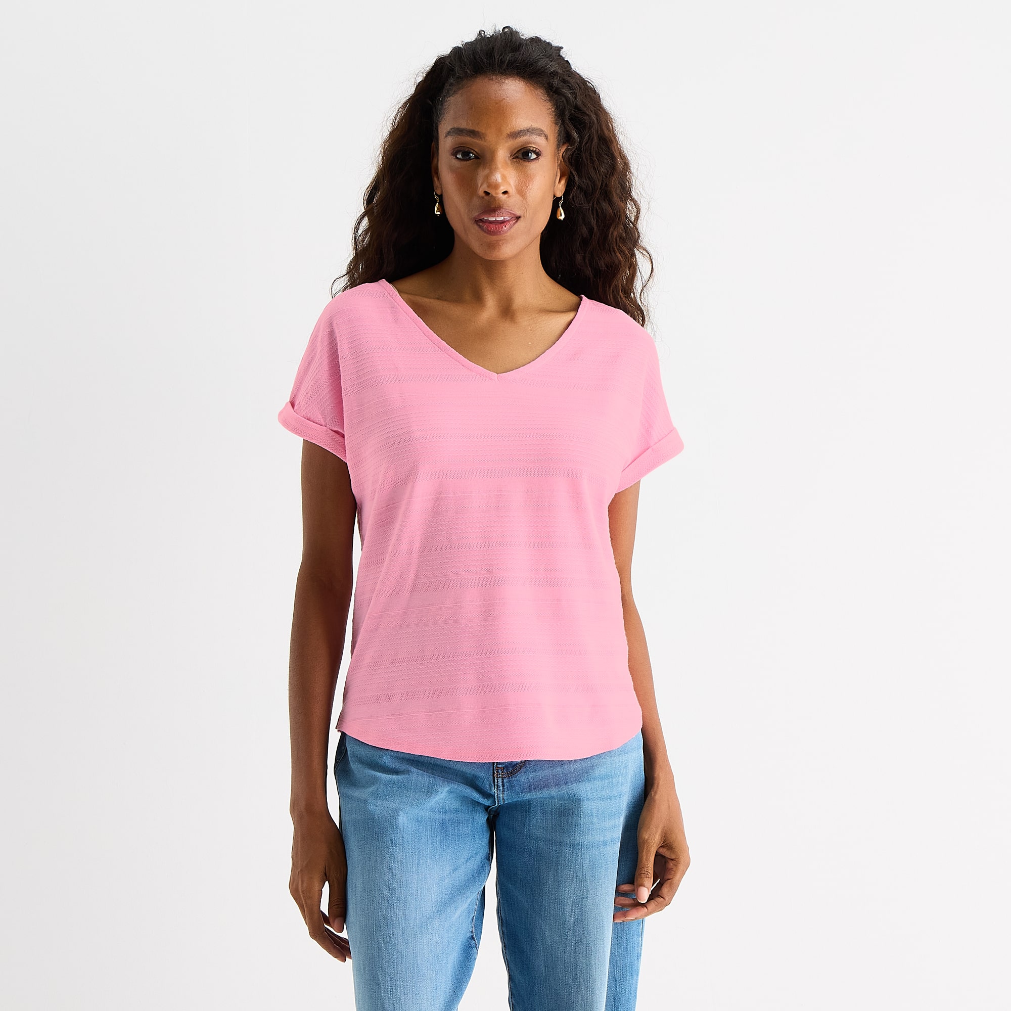 St. John's Bay Womens V Neck Textured Short Sleeve Blouse