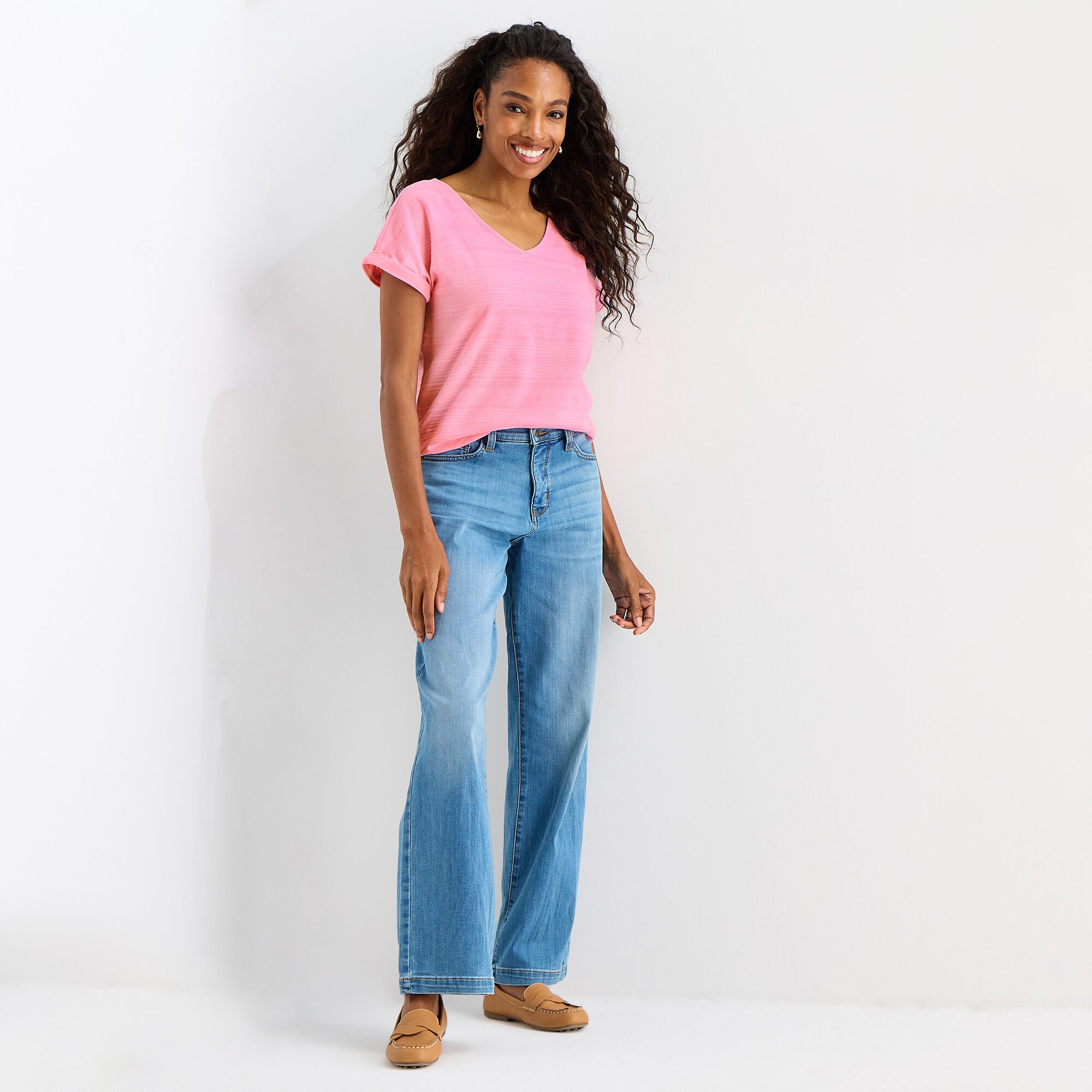 St. John's Bay Womens V Neck Textured Short Sleeve Blouse