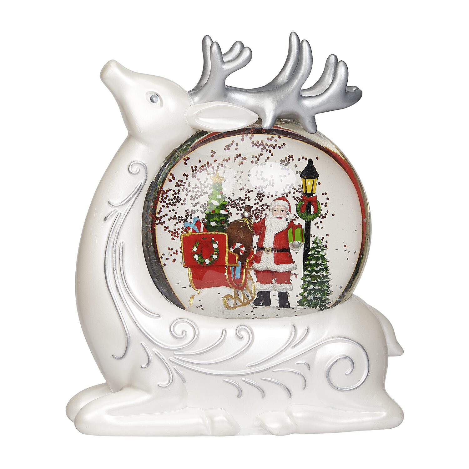 Roman 8"H Lighted Swirl Deer With Santa Christmas Tabletop Decor
