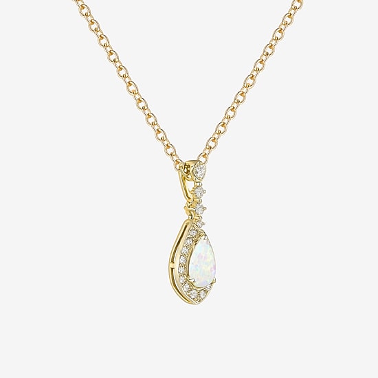 (I-J/I2-I3) Womens 1/5 CT. Lab Created White Opal 10K Gold Pear 18 Inch Pendant Necklace