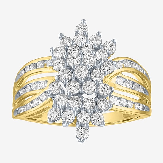 (G-H / Si2-I1) Womens 1 CT. T.W. Lab Grown White Diamond 10K Gold Cluster Side Stone Cocktail Ring