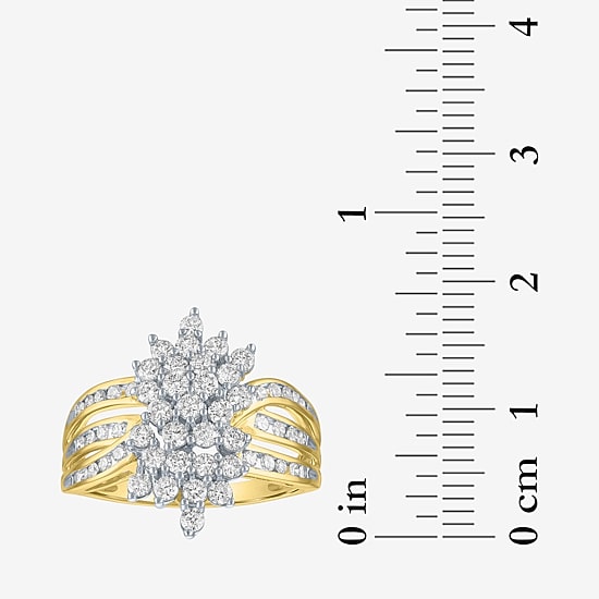 (G-H / Si2-I1) Womens 1 CT. T.W. Lab Grown White Diamond 10K Gold Cluster Side Stone Cocktail Ring