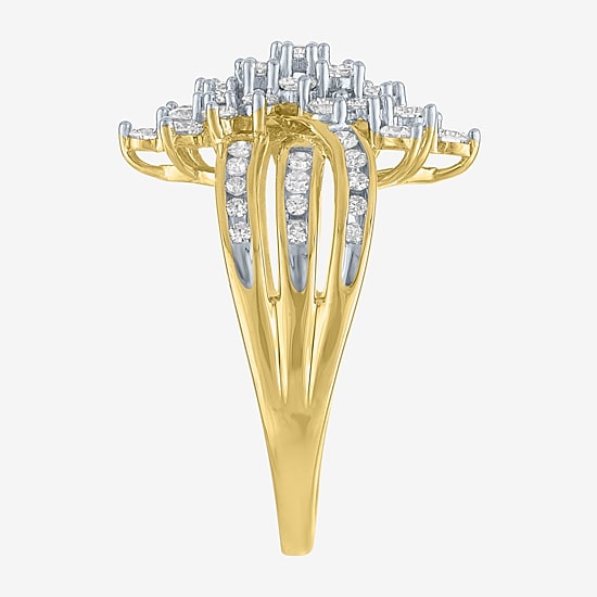 (G-H / Si2-I1) Womens 1 CT. T.W. Lab Grown White Diamond 10K Gold Cluster Side Stone Cocktail Ring