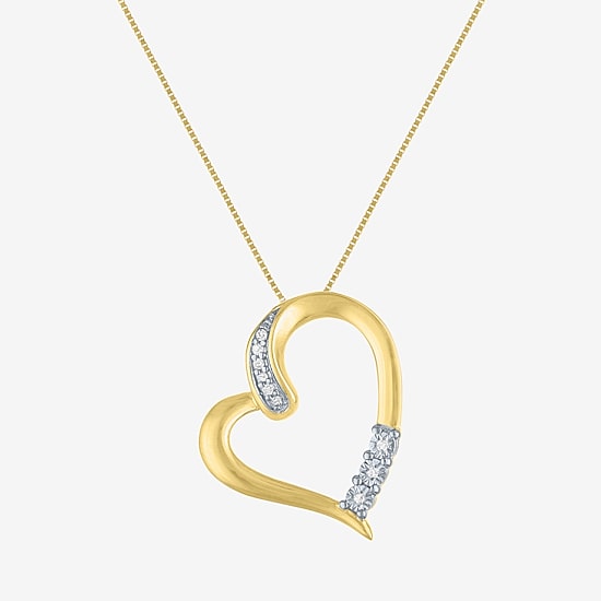 G-H / Si2-I1 Womens Diamond Accent Lab Grown White Diamond 10K Gold Heart 18 Inch Pendant Necklace