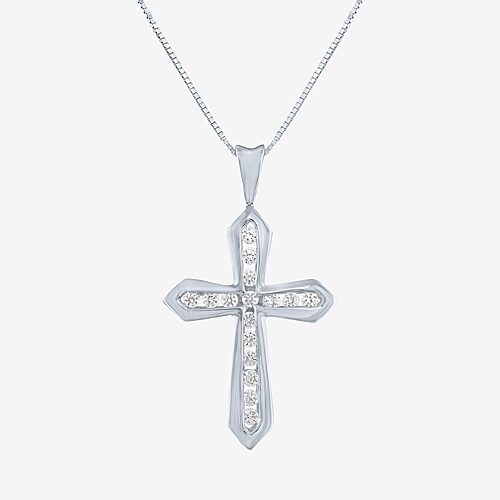 (G-H / Si2-I1) Womens 1/3 CT. T.W. Lab Grown White Diamond 10K Gold Cross 18 Inch Pendant Necklace, One Size, White