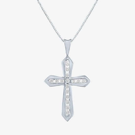 (G-H / Si2-I1) Womens 1/3 CT. T.W. Lab Grown White Diamond 10K Gold Cross 18 Inch Pendant Necklace