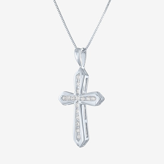 (G-H / Si2-I1) Womens 1/3 CT. T.W. Lab Grown White Diamond 10K Gold Cross 18 Inch Pendant Necklace
