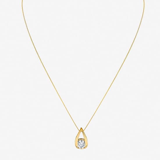 (I-J/Vs1-Vs2) Womens 1 CT. T.W. Lab Grown White Diamond 14K Gold Pear 18 Inch Pendant Necklace