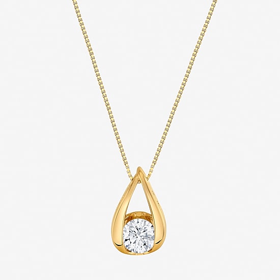 (I-J/Vs1-Vs2) Womens 1 CT. T.W. Lab Grown White Diamond 14K Gold Pear 18 Inch Pendant Necklace