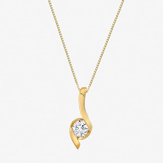 (I-J/Vs1-Vs2) Womens 1 CT. T.W. Lab Grown White Diamond 14K Gold 18 Inch Pendant Necklace