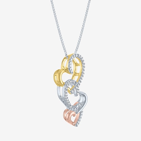 1/10 CT.T.W. Natural Diamond Tri-Tone Triple-Heart Pendant Necklace