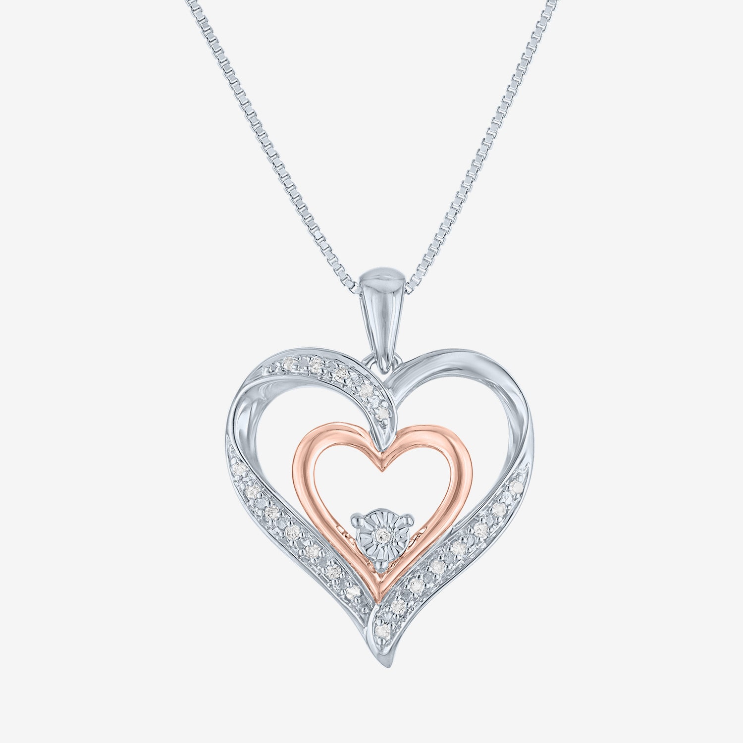 Womens 1/10 CT. T.W. Natural White Diamond 14K Rose Gold Over Silver Sterling Silver Heart 18 Inch Pendant Necklace