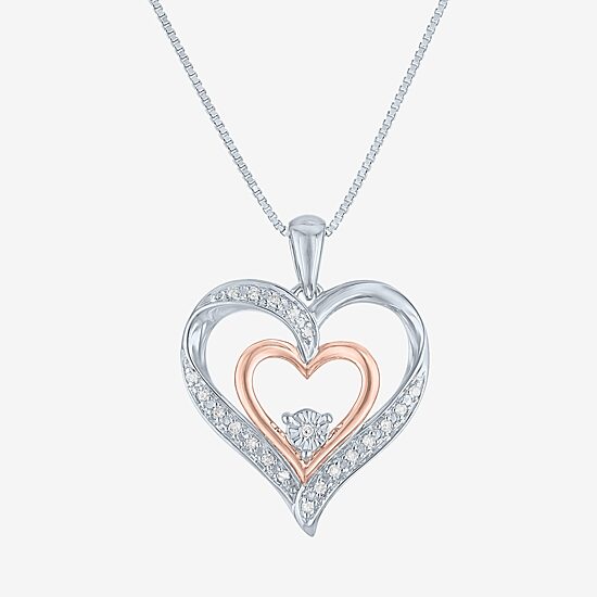 Womens 1/10 CT. T.W. Natural White Diamond 14K Rose Gold Over Silver Sterling Silver Heart 18 Inch Pendant Necklace