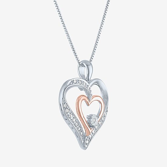 Womens 1/10 CT. T.W. Natural White Diamond 14K Rose Gold Over Silver Sterling Silver Heart 18 Inch Pendant Necklace