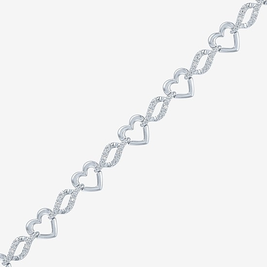 G-H / Si2-I1 Womens Sterling Silver 7.5 Inch Heart Chain Bracelet