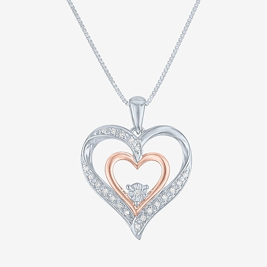 G-H / Si2-I1 Womens 1/10 CT. T.W. Lab Grown White Diamond 14K Rose Gold Over Silver Heart 18 Inch Pendant Necklace