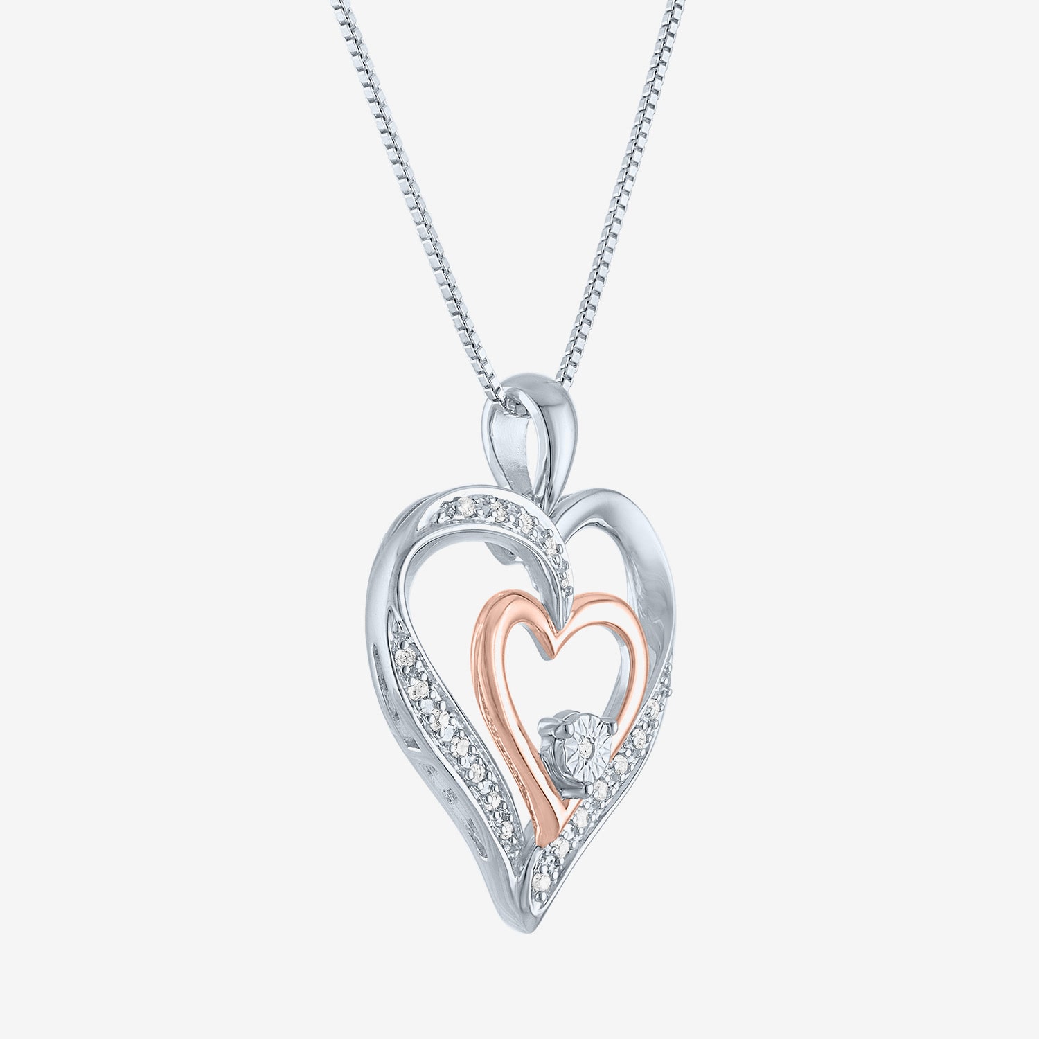 G-H / Si2-I1 Womens 1/10 CT. T.W. Lab Grown White Diamond 14K Rose Gold Over Silver Heart 18 Inch Pendant Necklace
