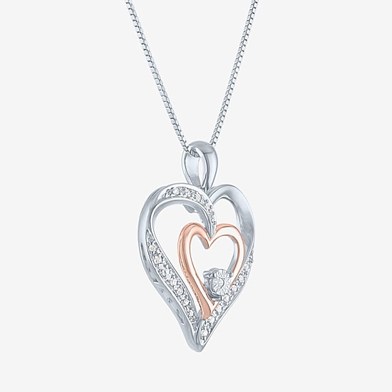 G-H / Si2-I1 Womens 1/10 CT. T.W. Lab Grown White Diamond 14K Rose Gold Over Silver Heart 18 Inch Pendant Necklace