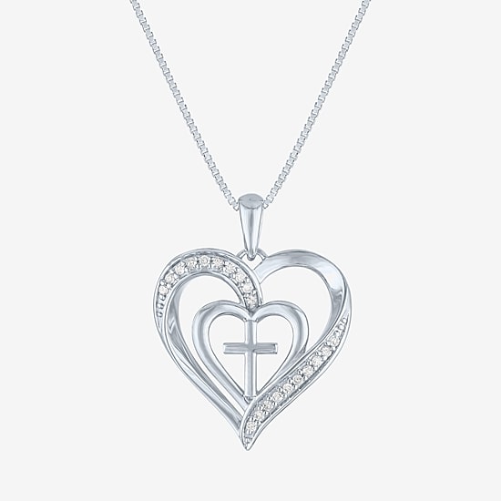 Cross (G-H / Si2-I1) Womens 1/10 CT. T.W. Lab Grown White Diamond Sterling Silver Heart 18 Inch Pendant Necklace