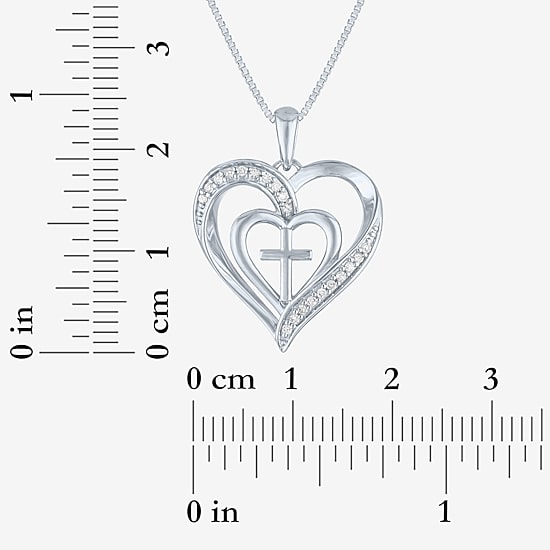 Cross (G-H / Si2-I1) Womens 1/10 CT. T.W. Lab Grown White Diamond Sterling Silver Heart 18 Inch Pendant Necklace