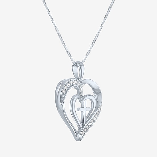 Cross (G-H / Si2-I1) Womens 1/10 CT. T.W. Lab Grown White Diamond Sterling Silver Heart 18 Inch Pendant Necklace