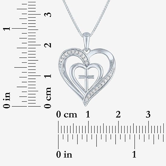 Womens 1/10 CT. T.W. Natural White Diamond Sterling Silver Cross Heart 18 Inch Pendant Necklace